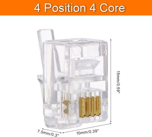 uxcell Telephone Modular Plug Male RJ9/RJ10/RJ22 Connectors, Copper Core 4P4C Clear 40pcs in Kuwait