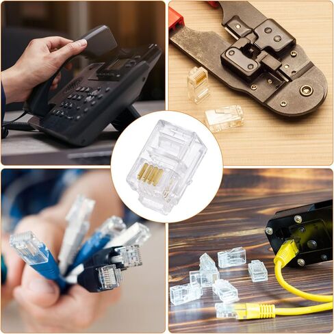 uxcell Telephone Modular Plug Male RJ9/RJ10/RJ22 Connectors, Copper Core 4P4C Clear 40pcs in Kuwait