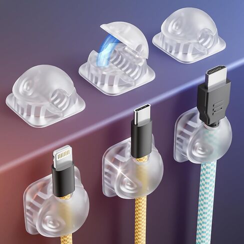Cord Holder Organizer 6 Pack, [1-Handed-Operation] Magnetic Cable Clips, Phone Cord Clips Holder with 2 Extra Reusable Strong Adhesive for Nightstand Desk Car Workspace Office Accessories, Clear White in Kuwait