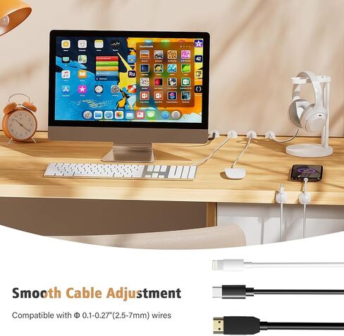 Cord Holder Organizer 6 Pack, [1-Handed-Operation] Magnetic Cable Clips, Phone Cord Clips Holder with 2 Extra Reusable Strong Adhesive for Nightstand Desk Car Workspace Office Accessories, Clear White in Kuwait