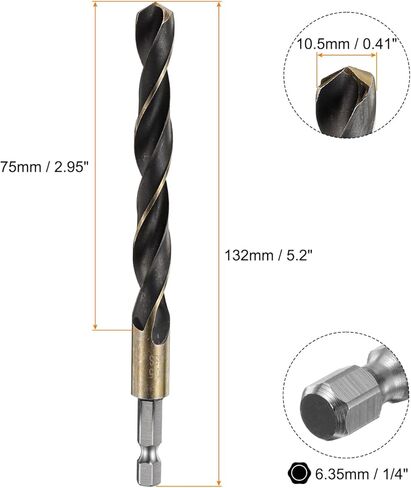 HARFINGTON 1/4" لقمة ثقب سداسية الشكل 11.5 مم من التيتانيوم الذهبي والنيتريد الأسود المطلي 4341 من الفولاذ عالي السرعة سريع التغيير لقمة ثقب سداسية لقم ثقب Jobber للخشب والبلاستيك المعدني in Saudi Arabia
