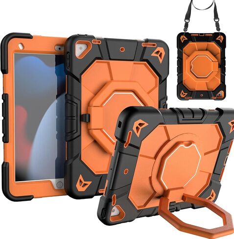 for iPad 9th/8th/7th Generation Case 10.2" Inch with Pen Holder, Handle Shoulder Strap,360 Rotating Stand Rugged Rugged Protective Case 10.2" Cover for iPad 9th/8th/7th Gen.(Black) in Saudi Arabia