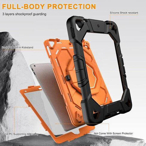 for iPad 9th/8th/7th Generation Case 10.2" Inch with Pen Holder, Handle Shoulder Strap,360 Rotating Stand Rugged Rugged Protective Case 10.2" Cover for iPad 9th/8th/7th Gen.(Black) in Saudi Arabia