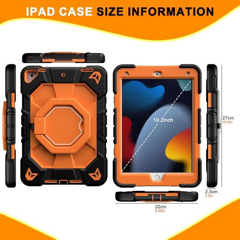 for iPad 9th/8th/7th Generation Case 10.2" Inch with Pen Holder, Handle Shoulder Strap,360 Rotating Stand Rugged Rugged Protective Case 10.2" Cover for iPad 9th/8th/7th Gen.(Black) in Saudi Arabia