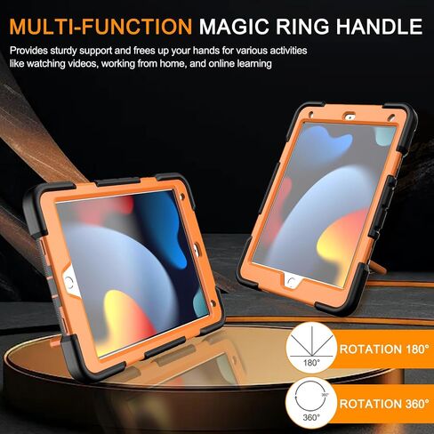 for iPad 9th/8th/7th Generation Case 10.2" Inch with Pen Holder, Handle Shoulder Strap,360 Rotating Stand Rugged Rugged Protective Case 10.2" Cover for iPad 9th/8th/7th Gen.(Black) in Saudi Arabia