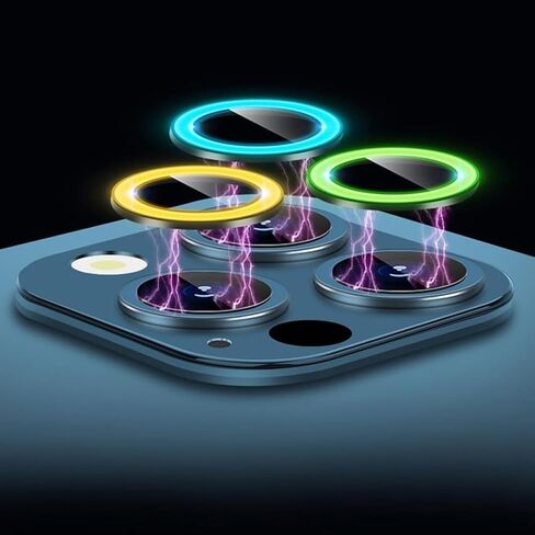 Luminous Camera Lens Protector Compatible with iPhone 15/iPhone 15 Plus/iPhone 14/iPhone 14 Plus Glow in The Dark Camera Cover Ultra Thin Film Tempered Glass Protector Shockproof Cover,Blue in Kuwait