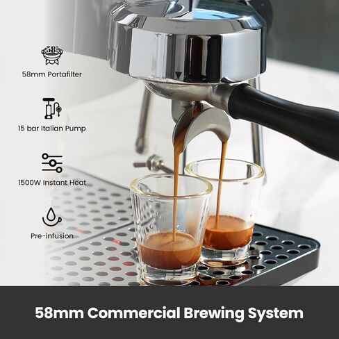 Owl Espresso Machine, 15 Bar Professional Semi-Automatic Espresso Maker with Milk Frother Steam Wand, 57oz Removable Water Tank, Dual Display, for Cappuccino, Latte at home, G3006, Ivory White in Saudi Arabia