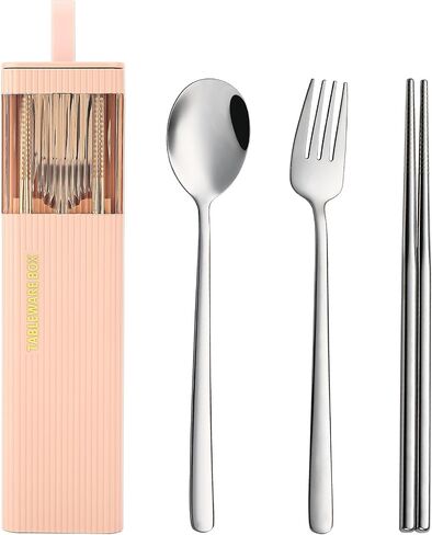 DEVICO Travel Utensils with Case, 18/8 Stainless Steel Reusable Silverware Set for Lunch Box, Portable Cutlery Set, Fork and Spoon Set for Camping, Lunch, Picnic, Workplace, School (Green) in Kuwait