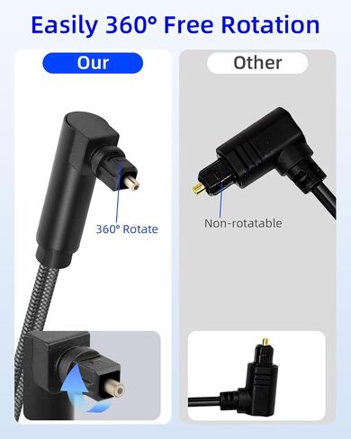 Double 90 Degree Toslink Optical Audio Cable,360 Degree Swivel Digital Optical Audio Male to Male Cable for Home Soundbar,Theater,Sound Bar,TV(3M/9FT) in Saudi Arabia