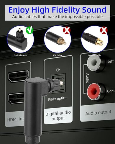 Double 90 Degree Toslink Optical Audio Cable,360 Degree Swivel Digital Optical Audio Male to Male Cable for Home Soundbar,Theater,Sound Bar,TV(3M/9FT) in Saudi Arabia