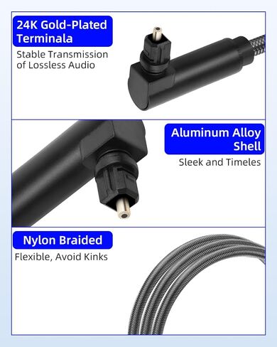 Double 90 Degree Toslink Optical Audio Cable,360 Degree Swivel Digital Optical Audio Male to Male Cable for Home Soundbar,Theater,Sound Bar,TV(3M/9FT) in Saudi Arabia