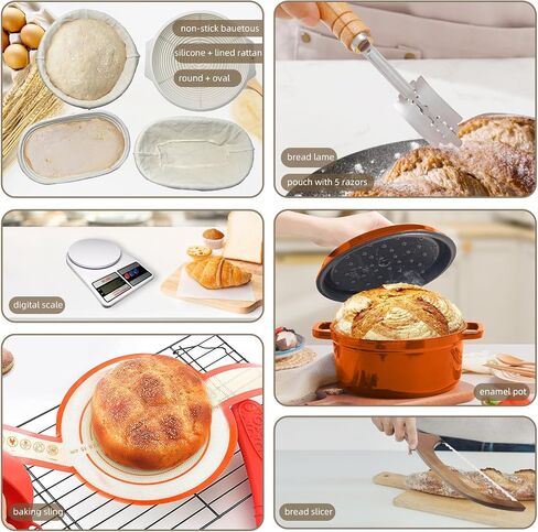 4 Color Complete sourdough bread makin Starter Kit,Sourdough Bread Baking Supplies for Beginner with Pot, Banneton Bread Proofing Baskets, Starter Jar, Scraper, Bread Making Tools & More (White) in Saudi Arabia