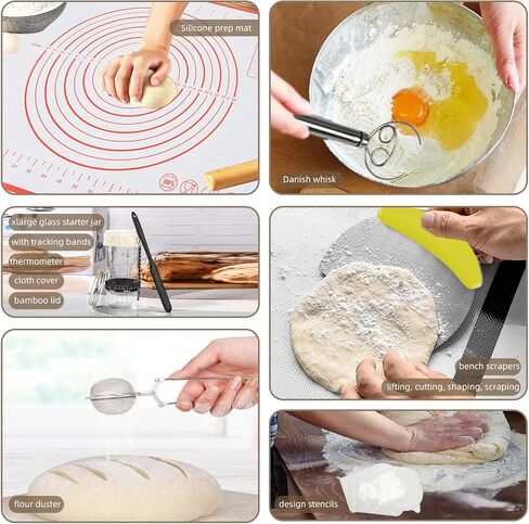 4 Color Complete sourdough bread makin Starter Kit,Sourdough Bread Baking Supplies for Beginner with Pot, Banneton Bread Proofing Baskets, Starter Jar, Scraper, Bread Making Tools & More (White) in Saudi Arabia