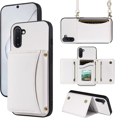 Phone Case for Samsung Galaxy Note 10 5G Wallet Cover with Crossbody Shoulder Strap and Leather Credit Card Holder Pocket Slim Stand Cell Accessories Note10 Notes 10s Ten Not S10 Girls Black in Saudi Arabia