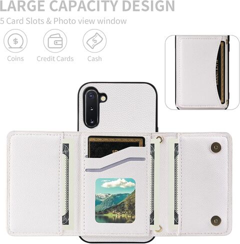 Phone Case for Samsung Galaxy Note 10 5G Wallet Cover with Crossbody Shoulder Strap and Leather Credit Card Holder Pocket Slim Stand Cell Accessories Note10 Notes 10s Ten Not S10 Girls Black in Saudi Arabia