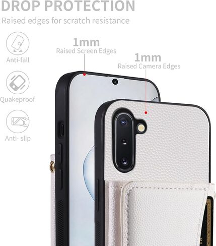 Phone Case for Samsung Galaxy Note 10 5G Wallet Cover with Crossbody Shoulder Strap and Leather Credit Card Holder Pocket Slim Stand Cell Accessories Note10 Notes 10s Ten Not S10 Girls Black in Saudi Arabia