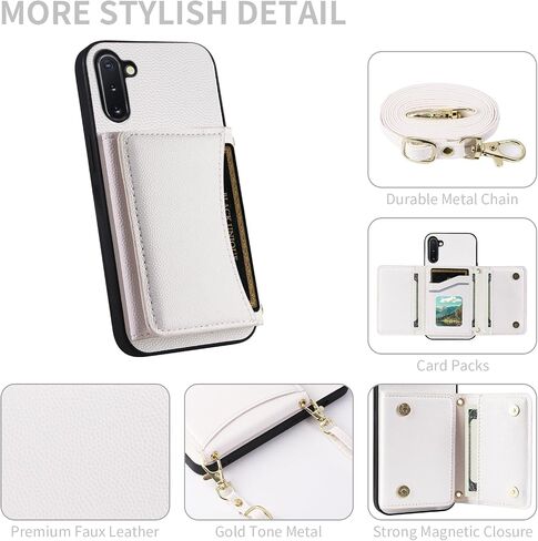 Phone Case for Samsung Galaxy Note 10 5G Wallet Cover with Crossbody Shoulder Strap and Leather Credit Card Holder Pocket Slim Stand Cell Accessories Note10 Notes 10s Ten Not S10 Girls Black in Saudi Arabia