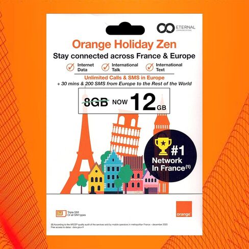 Preloaded Orange Travel Sim Card Now with 30GB of 4G Data, Unlimited Calls & SMS in Europe, 120 mins + 1000 SMS from Europe to Worldwide (Lasts for 14 Days). Tethering Allowed in Saudi Arabia