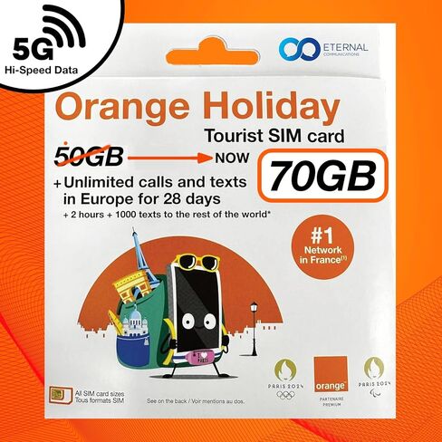 Preloaded Orange Travel Sim Card Now with 30GB of 4G Data, Unlimited Calls & SMS in Europe, 120 mins + 1000 SMS from Europe to Worldwide (Lasts for 14 Days). Tethering Allowed in Saudi Arabia