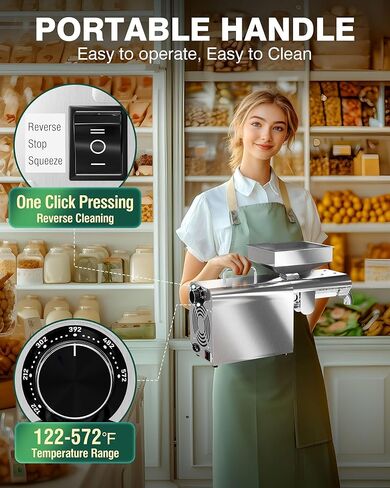 PYY Oil Press Machine - Automatic Electric Oil Maker for Home Commercial, 750W Cold & Hot Press Seeds Nuts Oil Expeller Press Mill, Stainless Steel Household Oil Maker for Peanuts in Kuwait
