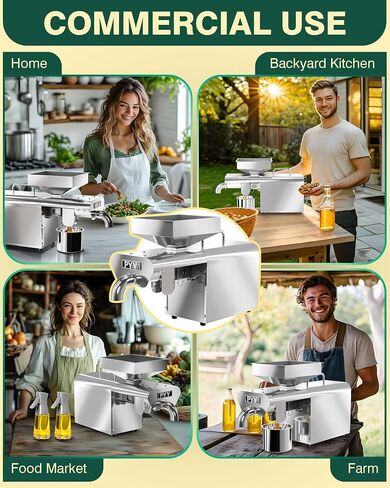 PYY Oil Press Machine - Automatic Electric Oil Maker for Home Commercial, 750W Cold & Hot Press Seeds Nuts Oil Expeller Press Mill, Stainless Steel Household Oil Maker for Peanuts in Kuwait