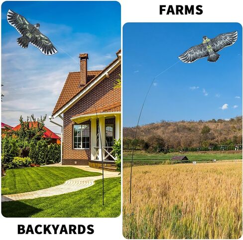 Qualirey 2 Sets Bird Scaring Eagle Flying Kite Bird Scarer Flying Kite Crops Farm Protector Simulated Eagle Scare Device with 12.63 ft Pole for Outdoor Home Yard (Beige Gray, Colorful) in Kuwait