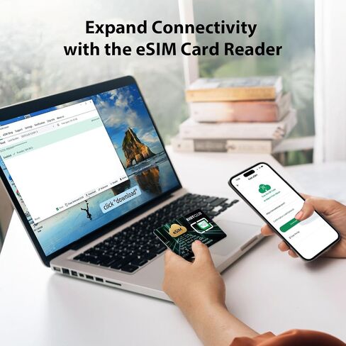 EIOTCLUB eSIM Kit - eSIM Card and eSIM Card Reader for Business Travel, Unlimited Downloads Physical eSIM Card for USA/Europe/200+ Countries, Compatible with Unlocked iPhone, Android, Router, Hotspot in Saudi Arabia