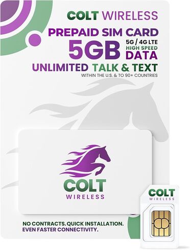 Colt Wireless 30-Day USA eSIM, Prepaid eSIM Card with 5GB 4G LTE/5G Unlimited Data, SIM Card for US, Talk & Text 90+ Countries, Prepaid Cell Phone Plan with Mobile Hotspot, Easy Activation in Saudi Arabia