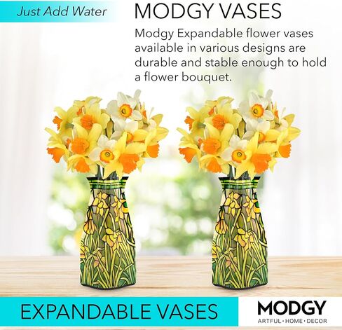 MODGY Expandable Flower Vase, Plastic Decorative Modern Foldable Printed Vases for Centerpieces for Wedding, Dining Table, Home Decor, Living Room, Bathroom, Louis C. Tiffany Mellon House Waterlilies in Saudi Arabia