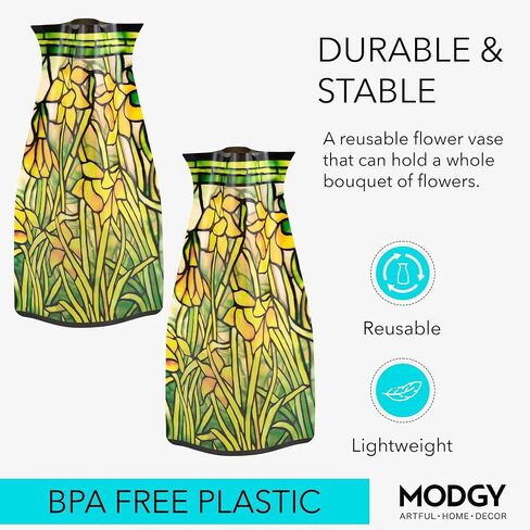 MODGY Expandable Flower Vase, Plastic Decorative Modern Foldable Printed Vases for Centerpieces for Wedding, Dining Table, Home Decor, Living Room, Bathroom, Louis C. Tiffany Mellon House Waterlilies in Saudi Arabia