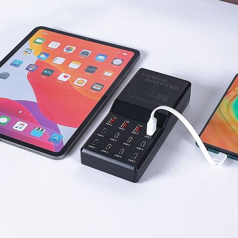 محطة الشحن (65W) ، شاحن سطح مكتب USB C 12-in-1 للهاتف 15 ، MacBook ، وأكثر من 5 قدم كابل مسطح وتوصيل للمنزل ، Office (12 منافذ USB-C) in Kuwait