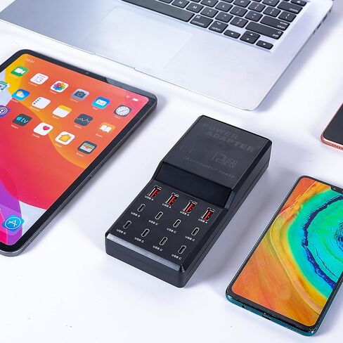 محطة الشحن (65W) ، شاحن سطح مكتب USB C 12-in-1 للهاتف 15 ، MacBook ، وأكثر من 5 قدم كابل مسطح وتوصيل للمنزل ، Office (12 منافذ USB-C) in Kuwait