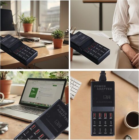 محطة الشحن (65W) ، شاحن سطح مكتب USB C 12-in-1 للهاتف 15 ، MacBook ، وأكثر من 5 قدم كابل مسطح وتوصيل للمنزل ، Office (12 منافذ USB-C) in Kuwait