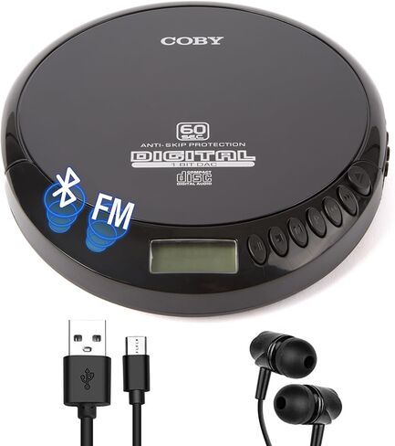 Coby CD Player Portable Bluetooth CD Player for Car, Headphones, FM, AUX, MP3 Anti-Skip CD Player for Home, Compact Discman, Rechargeable, Lightweight (Renewed) in Saudi Arabia