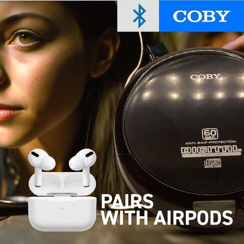 Coby CD Player Portable Bluetooth CD Player for Car, Headphones, FM, AUX, MP3 Anti-Skip CD Player for Home, Compact Discman, Rechargeable, Lightweight (Renewed) in Saudi Arabia