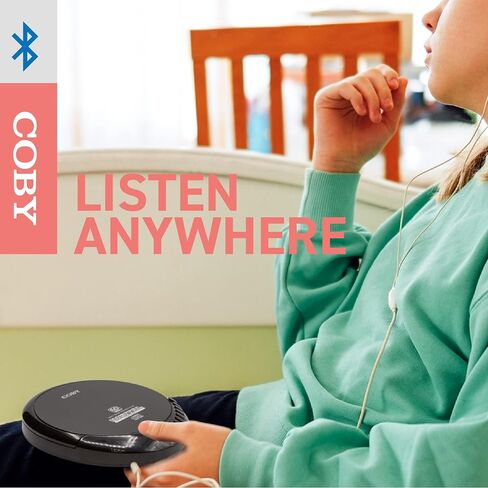 Coby CD Player Portable Bluetooth CD Player for Car, Headphones, FM, AUX, MP3 Anti-Skip CD Player for Home, Compact Discman, Rechargeable, Lightweight (Renewed) in Saudi Arabia