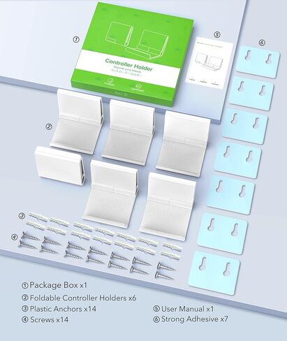 6 Pack Foldable Controller Wall Mount Holder for Xbox PS5 PS4 PS3 Switch Pro Strong Adhesive/Screw Upgraded Controller Stand Hanger with Anti-slip Pad Universal Gaming Remote, Headphone Accessories in Kuwait