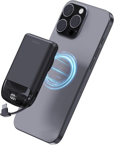 iWALK 10,000mAh Magnetic Portable Charger, Wireless Mini Power Bank,40W Max Fast Charging Battery Pack with Built-in USB-C Cable Compatible with iPhone 16/15 Series, AirPods, Samsung S25 Series,Black in Saudi Arabia