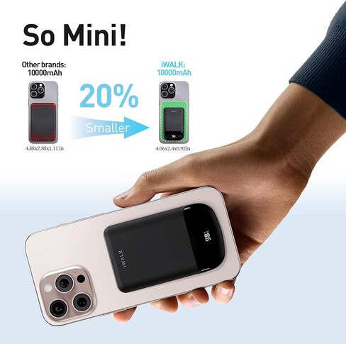 iWALK 10,000mAh Magnetic Portable Charger, Wireless Mini Power Bank,40W Max Fast Charging Battery Pack with Built-in USB-C Cable Compatible with iPhone 16/15 Series, AirPods, Samsung S25 Series,Black in Saudi Arabia