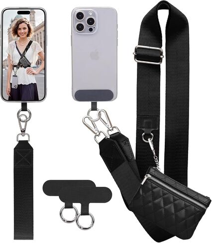 Keallce Clip and Go Strap for Phone with Wallet Crossbody, Adjustable Phone Strap with Anti-Theft Zippered Pouch, Cellphone Lanyard Wristlet Accessories for Women Men Beige in Saudi Arabia