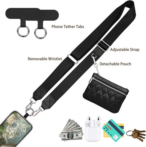Keallce Clip and Go Strap for Phone with Wallet Crossbody, Adjustable Phone Strap with Anti-Theft Zippered Pouch, Cellphone Lanyard Wristlet Accessories for Women Men Beige in Saudi Arabia