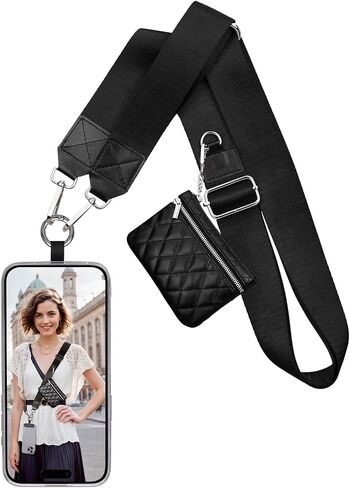 Keallce Clip and Go Strap for Phone with Wallet Crossbody, Adjustable Phone Strap with Anti-Theft Zippered Pouch, Cellphone Lanyard Wristlet Accessories for Women Men Beige in Saudi Arabia