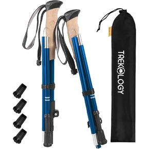 TREKOLOGY Trekking Poles – Lightweight, Adjustable Hiking Sticks for Men & Women – Durable Aluminum, Compact & Foldable with Comfortable Grip – Perfect for Hiking, Walking & Seniors, TREKZ XE (Blue)
