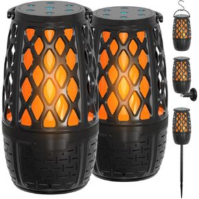 2 Pack LED Flame Outdoor Bluetooth Speaker, Unique Gifts for Men, IPX7 Waterproof Tiki Torch Atmosphere Decoration Flame Speaker for Party Patio Garden, Outdoor Speakers with Stake, Hook, Wall Mount