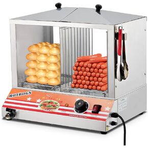 Hot Dog Steamer - 27L Capacity, 4 Compartments, Durable & Secure Heavy-Duty Construction, Thoughtfully Designed Features, Stainless Construction & Acrylic Panel