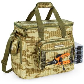 KastKing BaitSpace Fishing Tackle Bag With 4 Tackle Boxes & Removable Bait Binder, Water-Resistant Tackle Storage, Durable Fishing Gear, Adjustable Shoulder Strap