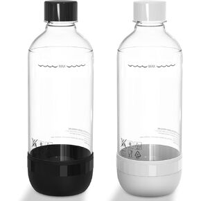 Soda Bottles, 1 Litre Reusable BPA Free Sparkling Water Bottles, in PET, for Soda Machine, Sparkling Water Makers, Pack of 2 Black Refillable Bottles
