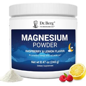 Dr. Berg Magnesium Glycinate Powder for Sleep, Relaxation, & Stress Relief - Raspberry & Lemon Flavor (50 Servings) Magnesium Powder - Magnesium Drink Powder, Ideal for Bedtime Support & Calming