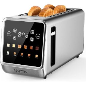 Long Slot Toaster 4 Slice, Touch Screen LED Display, 1.5" Extra Wide Slots for Thick Bread & Bagels, Countdown Timer, Memory Function, Dual Independent Control, 6 Shade Settings, Stainless Steel