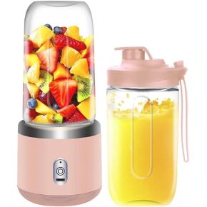 Blender for Shakes and Smoothies, 400ml, 2 To-Go Portable Cups with Lid, Personal Blender, Easy to Clean, for Kitchen, Juices, Baby Food, Mixer (Blue)